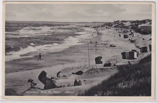61607 AK Ostseebad Nest (Unieście) Kreis Köslin - Strand mit Strandkörben 1939
