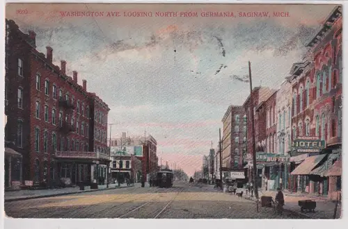 60858 AK Washington Avenue Looking North from Germania Saginaw Michigan 1910