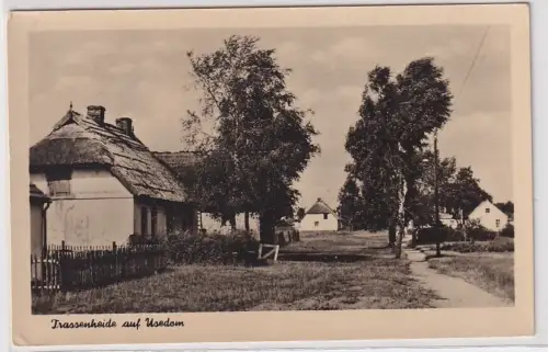 901433 Ak Trassenheide auf Usedom - Fischerhäuser mit Reetdach 1956