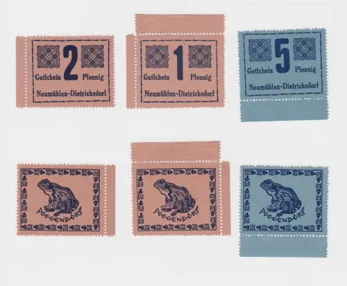 3 Banknoten Notgeld Neumühlen Dietrichsdorf ohne Datum (126474)