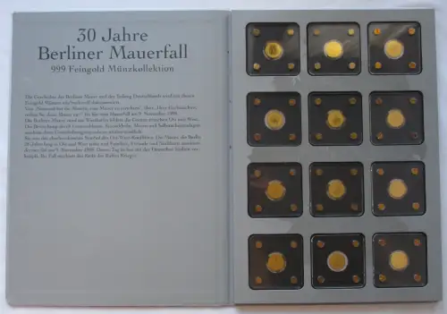 12x Gold 1/500 Unze 3000 Franc Republik Tschad 30 Jahre Mauerfall 2019 (109994)