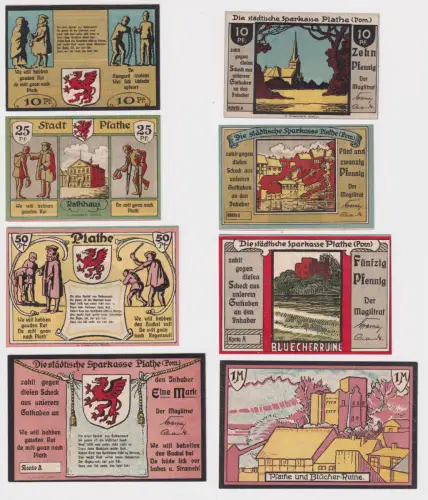 4 Banknoten Notgeld der Sparkasse Plathe in Pommern (170792)