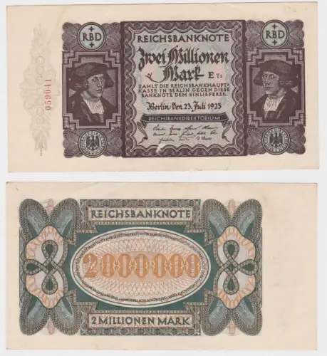 2 Millionen Mark Banknote Inflation Berlin 23.07.1923 Rosenberg Nr. 89a (128582)
