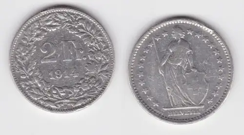 2 Franken Silber Münze Schweiz 1914 B (146730)