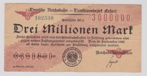 3 Millionen Mark Banknote Reichsbahndirektion Erfurt 20.September 1923 (137322)