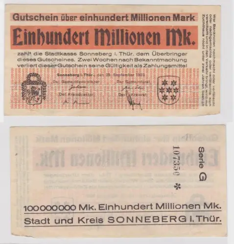 100 Millionen Mark Banknote Sonneberg in Thüringen 25.09.1923 (137424)