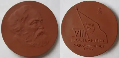 DDR Meissner Porzellan Medaille FDJ VIII. Parlament Karl-Marx-Stadt 1967 /131317