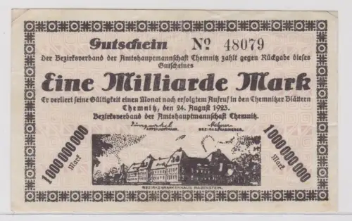 1 Milliarde Mark Banknote Amtshauptmannschaft Chemnitz 24.08.1923 (137497)