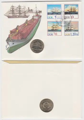 DDR Numisbrief mit 5 Mark Überseehafen Rostock 1988 (140238)