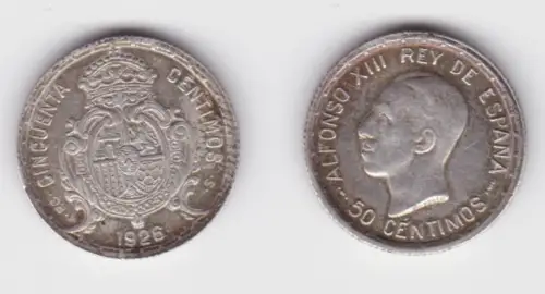 50 Centimos Silber Münze Spanien 1926 Alfonso XIII (140937)
