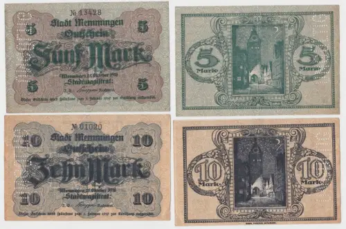 5 und 10 Mark Banknoten Notgeld Stadt Memmingen 1918 (140268)