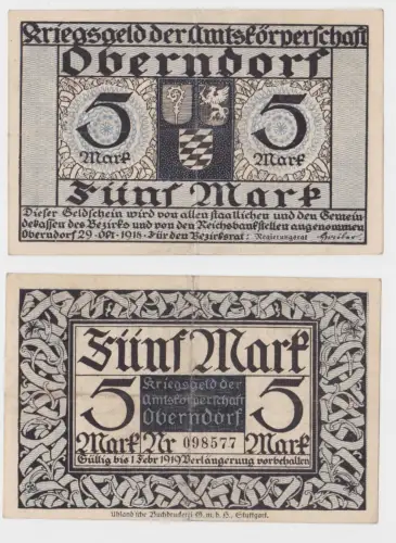5 Mark Banknote Notgeld Amtskörperschaft Oberndorf 29.10.1918 (135051)
