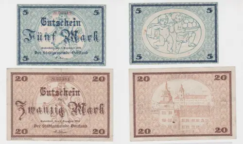 5 & 20 Mark Banknoten Notgeld Stadt Rudolstadt 01.12.1918 (135233)