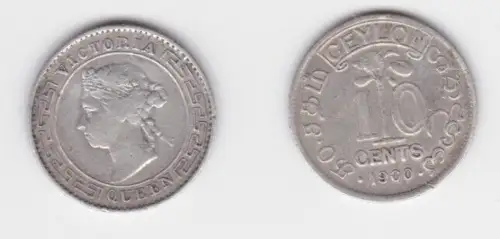 10 Cents Münze Silber Ceylon 1900 Queen Victoria (140957)