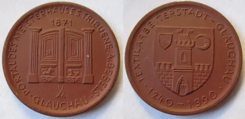 seltene Meissner Porzellan Medaille Textilarbeiterstadt Glauchau 1990 (127764)