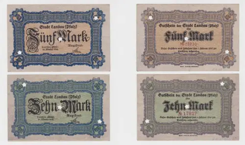 5 und 10 Mark Banknoten Notgeld Stadt Landau 21.10.1918 (135770)