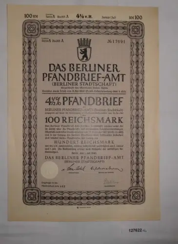 100 Reichsmark Pfandbrief Das Berliner Pfandbriefamt 1940 (127622)