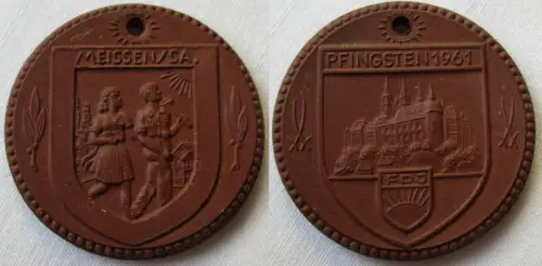 DDR Porzellan Medaille Meissen FDJ Pfingsten 1961 (149363)