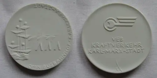 DDR Porzellan Medaille Omnibusbahnhof VEB Kraftverkehr Karl-Marx-Stadt (149763)