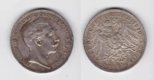 3 Mark Silbermünze Preussen Kaiser Wilhelm II 1910 Jäger 103 ss (130091)