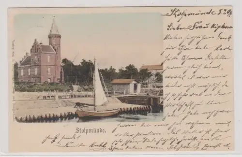 11866 Ak Stolpmünde (Ustka) in Pommern Lotsenhaus und Segelboot 1904
