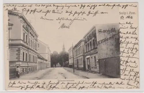 73938 Ak Stolp Słupsk in Pommern Bütowerstraße mit Geschäften 1906 