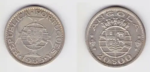 20 Escudos Silber Münze Portugiesisch Angola 1955 (136644)