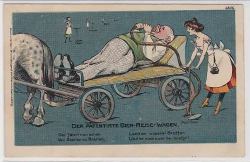 91791 Künstler Ak Bruno Bürger Leipzig No. 6806 Bier-Reise-Wagen 1906