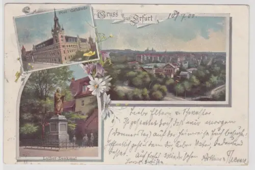 46461 Mehrbild Ak Gruß aus Erfurt Post Gebäude usw. 1900