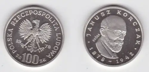 100 Zloty Silber Münze Polen Janusz Korczak Probe 1978 PP (131246)