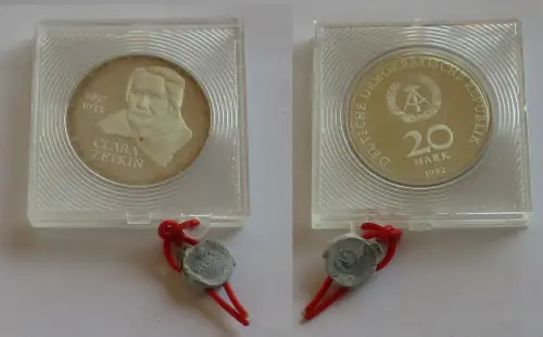 DDR Gedenk Münze 20 Mark Clara Zetkin 1982 PP (131866)