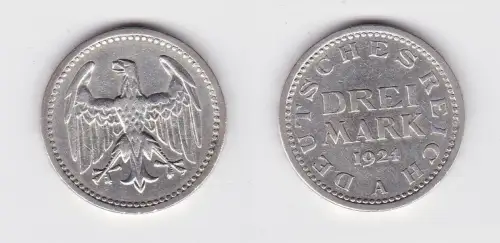 3 Mark Silbermünze Weimarer Republik 1924 A Jäger 312 f.vz (131225)