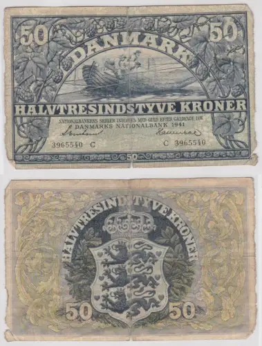50 Kronen Banknote Dänemark 1941 Pick 32 (154156)
