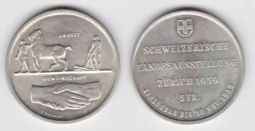 5 Franken Silber Münze Schweiz Landesausstellung 1939 B Stgl. (143462)