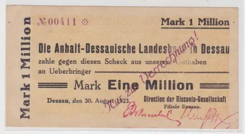 1 Million Mark Banknote Inflation Landesbank Dessau 30.8.1923 (152568)