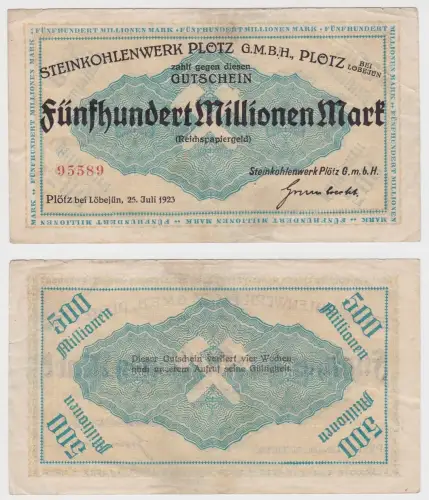 500 Millionen Mark Banknote Inflation Steinkohlenwerk Plötz GmbH 1923 (151745)