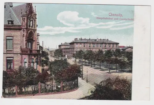 35027 Ak Chemnitz Hauptbahnhof und Central Hotel um 1910