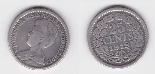25 Cent Silber Münze Niederlande 1918 ss (140941)