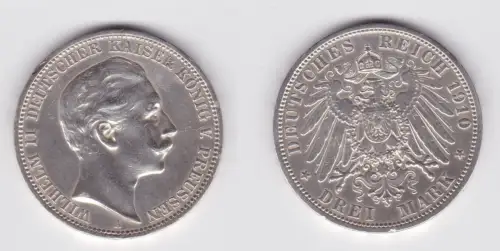 3 Mark Silbermünze Preussen Kaiser Wilhelm II 1910 Jäger 103 ss (137362)