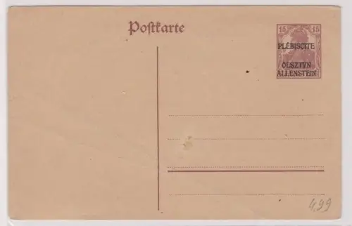 68505 GS Postkarte P 2 Deutsche Abstimmungsgebiete Allenstein 15 Pfennig