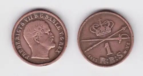 1 Skilling Kupfer Münze Dänemark Frederick VII 1853 ss (154345)