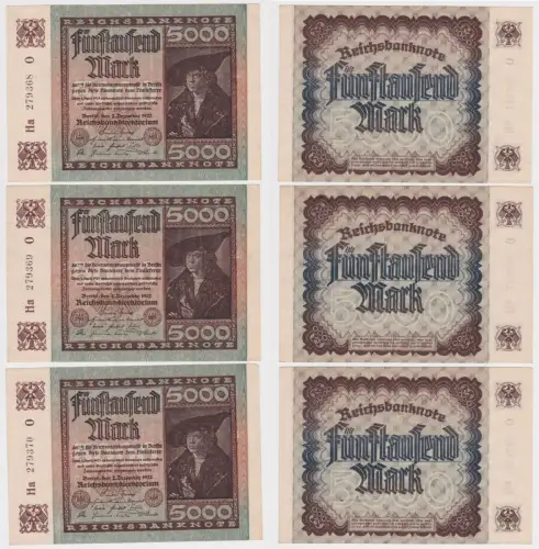 3x 5000 Mark Inflation Banknote 2.Dezember 1922 Ro.80 a fast UNC (156633)