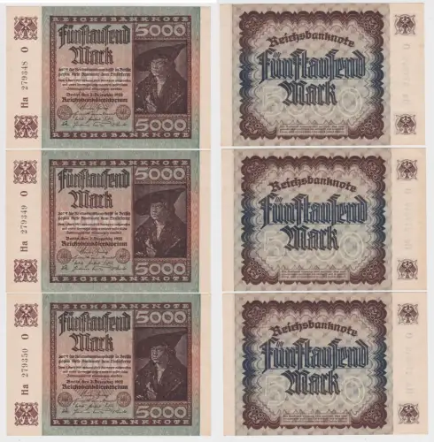 3x 5000 Mark Inflation Banknote 2.Dezember 1922 Ro.80 a fast UNC (156764)