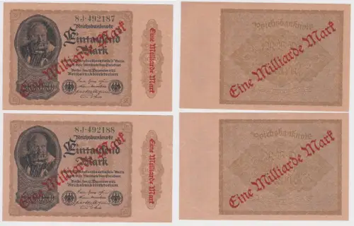 2 x 1 Milliarden Mark Inflation Banknote 1923 Ro.110 b UNC (156580)