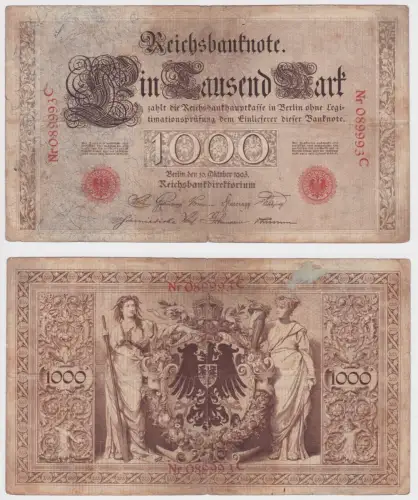 seltene 1000 Mark Reichsbanknote 10. Oktober 1903 Rosenberg Nr.21 (156726)
