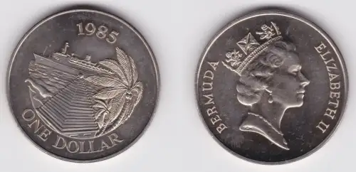 1 Dollar Cu-Ni Münze Bermuda 1985 Passagierdampfer Stgl. (156918)