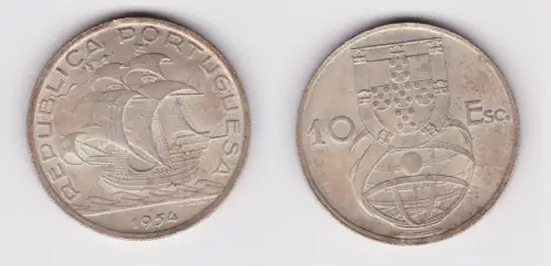10 Escudos Silber Münze Portugal 1954 ss+ (156547)