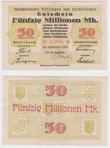 50 Millionen Mark Banknote Inflation Böblingen & Sindelfingen 29.9.1923 (156513)