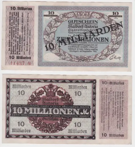 10 Milliarden Mark Banknote Inflation Stuttgart Walldorf Astoria 1923 (157114)