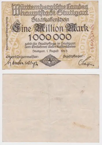 1 Million Mark Banknote Inflation Landeshauptstadt Stuttgart 1.08.1923 (156521)